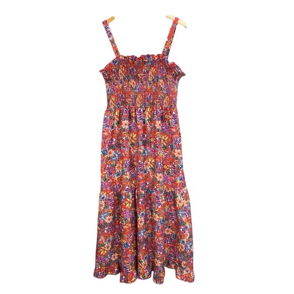 Floral Smocked Maxi Dress XL Sleeveless Summer Sun Dress Boho Cottage Vacation - Picture 1 of 11